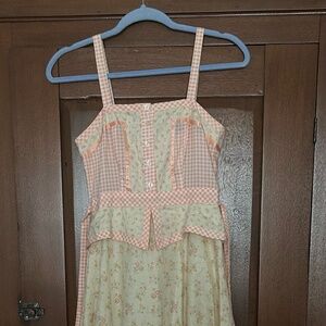 Gunne Sax by Jessica (Jessica McClintock) Maxi Dress, Peach Gingham and Floral